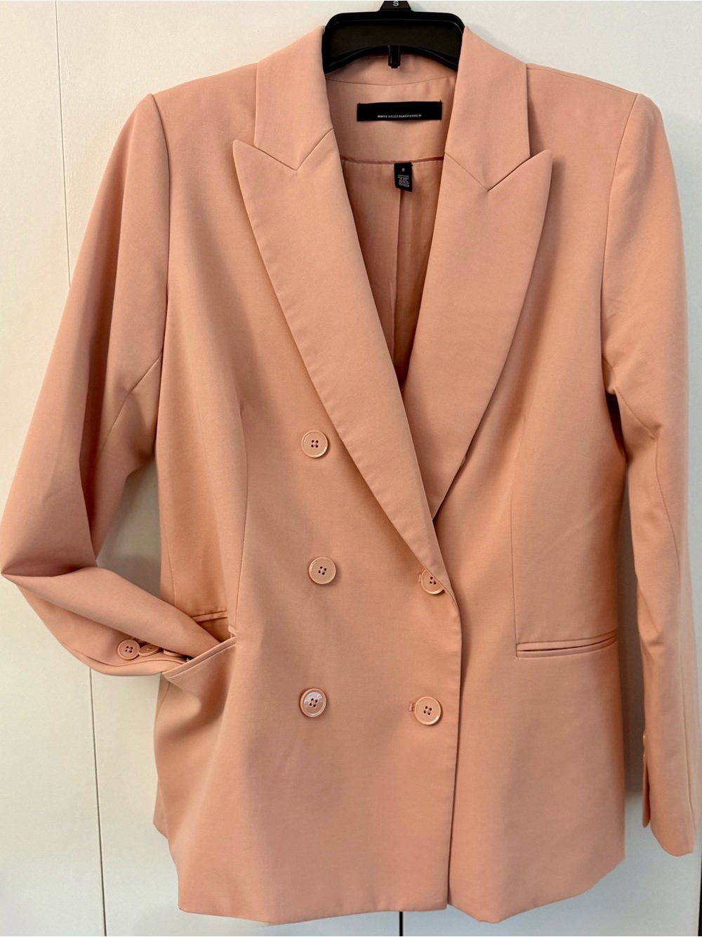 White House Black Market WHBM Double-Breasted Blush Pink Blazer